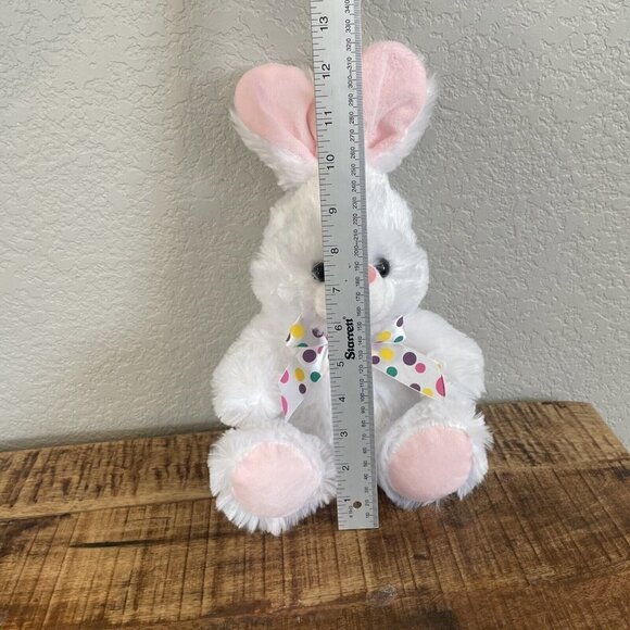 MEGA TOYS WHITE PINK BUNNY RABBIT PLUSH STUFFED ANIMAL POLKA DOT RIBBON TOY 12” - Picture 4 of 10